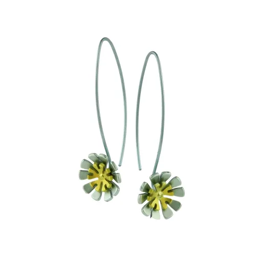 Double Ten Yellow Petal Flower Drop & Dangle Earrings